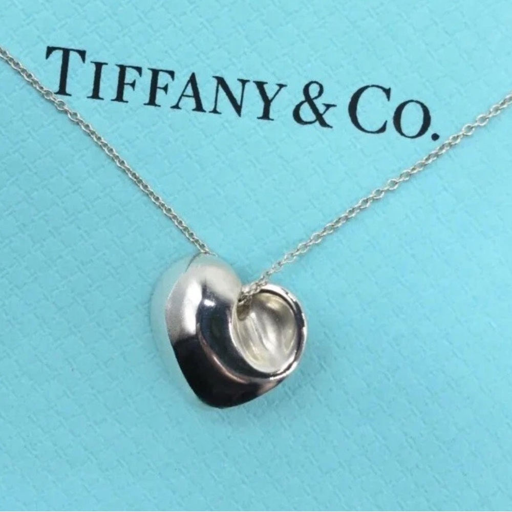 Tiffany & Co Sterling Silver Carved Full Puff Heart Pendant Necklace